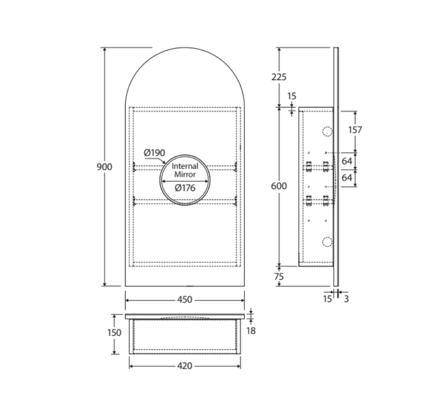Fienza PSH450ARCH Arch 450 x 900mm Mirror Cabinet