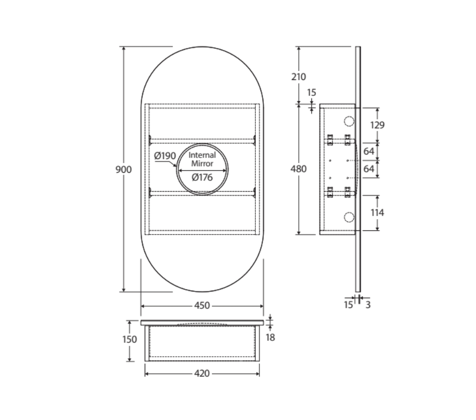 Fienza PSH450PILL Pill 450 X 900mm Mirror Cabinet