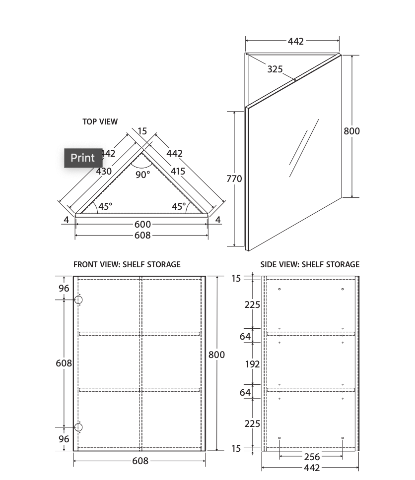 Fienza PSH6080 Corner Mirror Cabinet