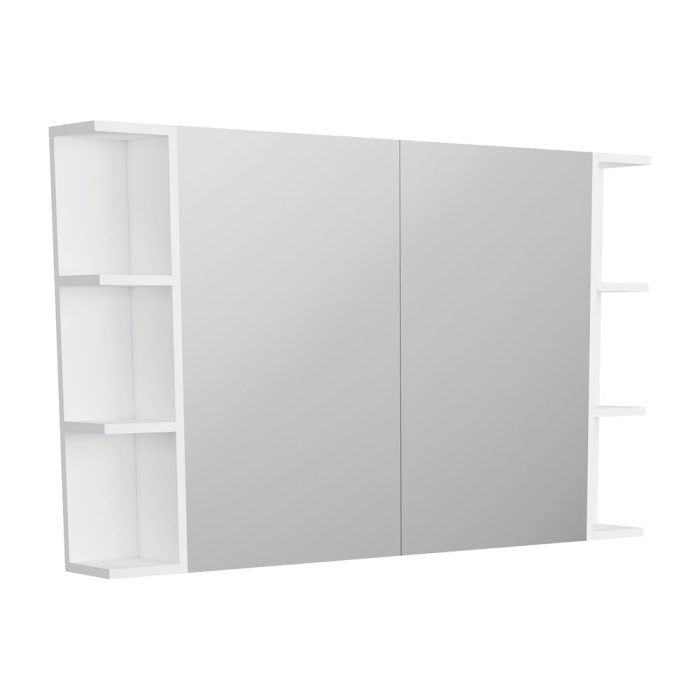 Fienza PSS120 Pencil Edge 900 Mirror Cabinet, 2 Side Shelves