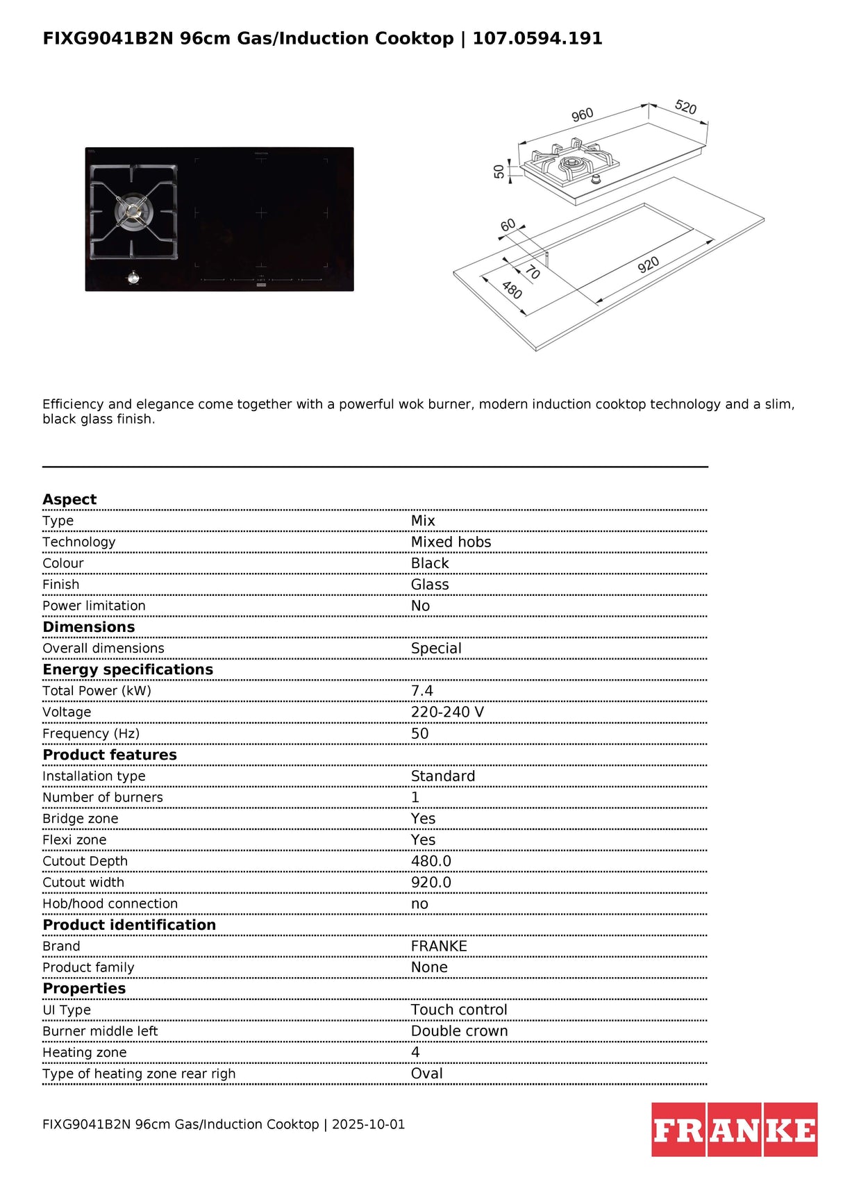 Franke FCI905B1 Urban 90cm Black Glass Induction Cooktop