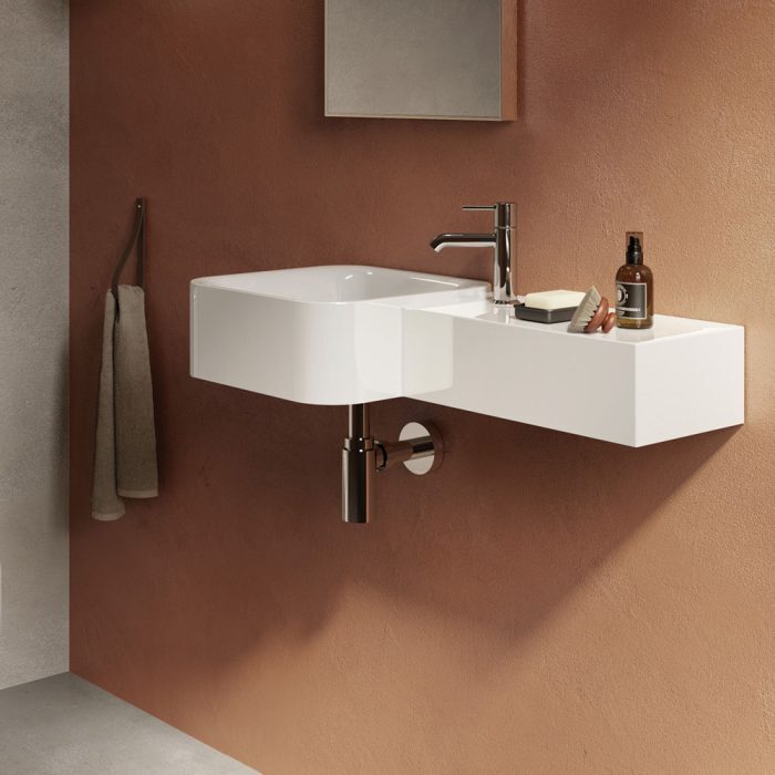Fienza 37700AWH RAK Petit Square Wall Basin, Left Edge, No Tap Hole, Alpine White