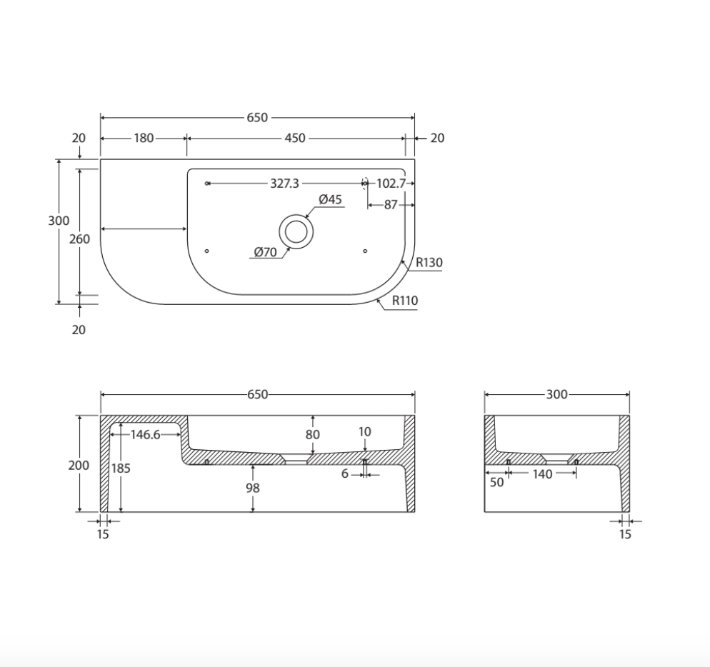 Fienza RB061TU Blanca Concrete Wall Basin, Tuscan