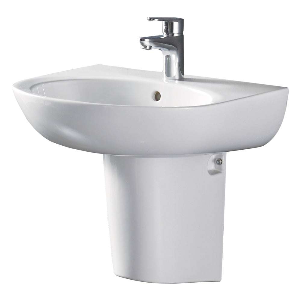 Fienza RB379S Stella Care Ceramic Gloss White Wall Basin, Integral Shroud, Three Tap Holes