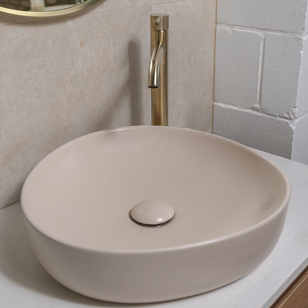 Fienza RB486MK Pebble Small Above Counter Basin, Matte Khaki