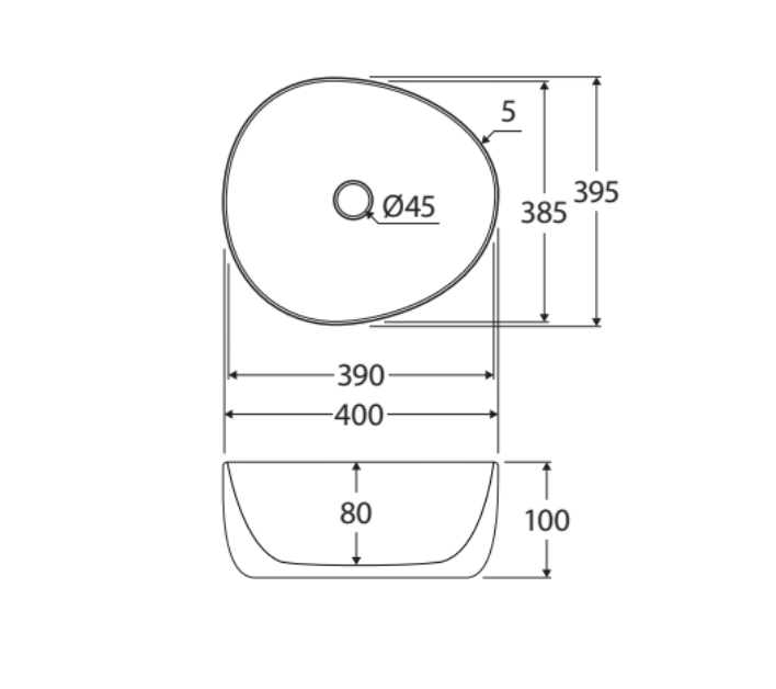 Fienza RB486 Pebble Small Above Counter Basin, Gloss White