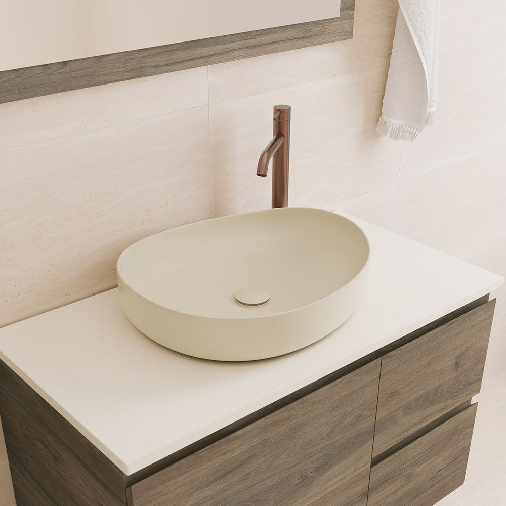 Fienza RB487MK Pebble Medium Above Counter Basin, Matte Khaki