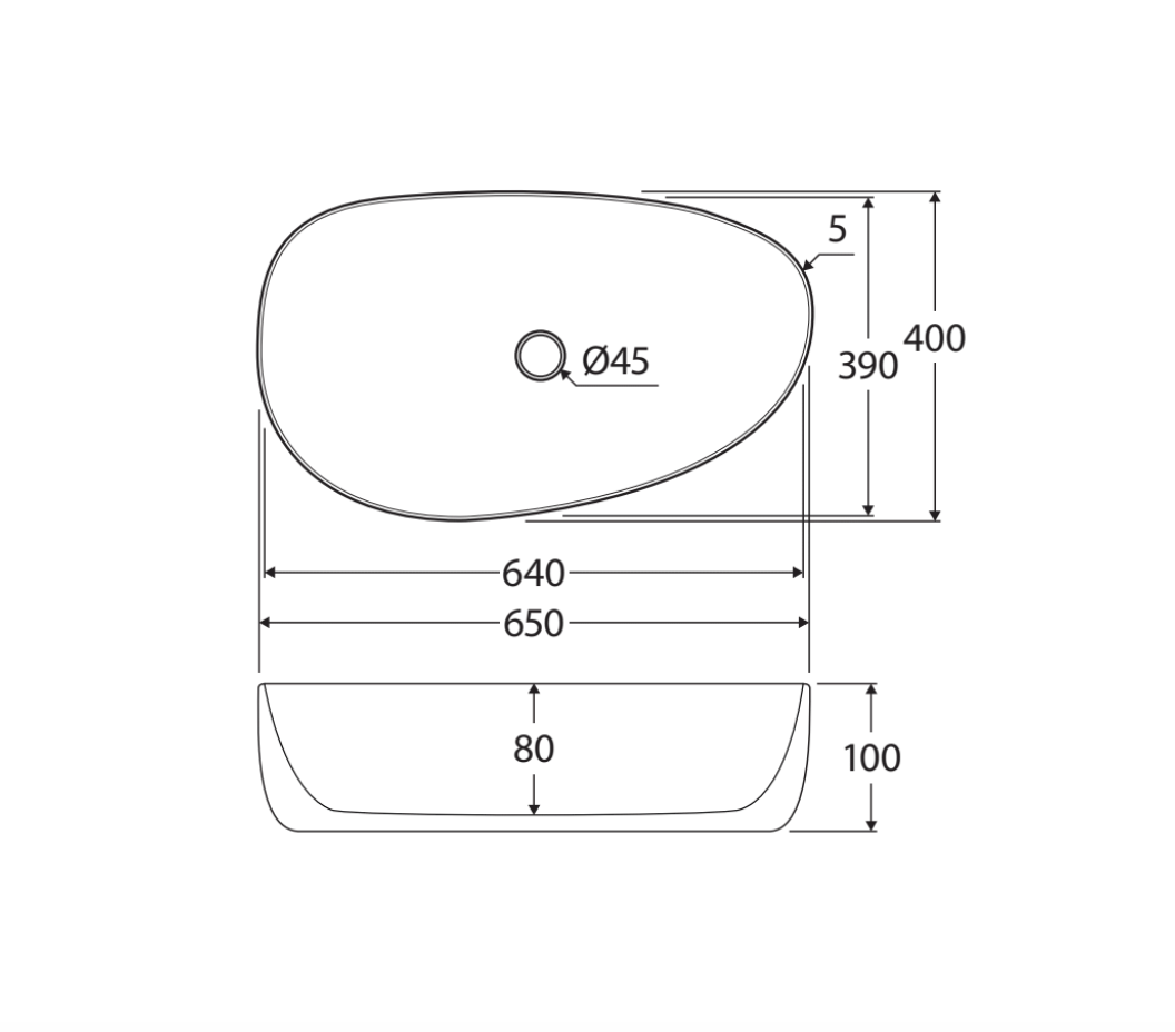Fienza RB489 Pebble Large Above Counter Basin, Gloss White
