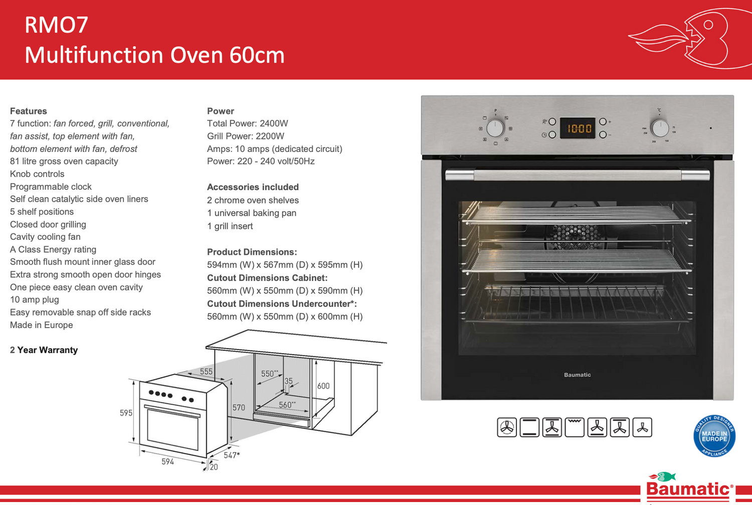Baumatic 60cm Black Glass Appliance Package BA06