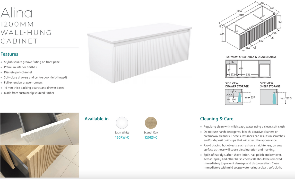 Fienza ROT120RW 1200 Rotondo Alina Satin White Wall-Hung Vanity