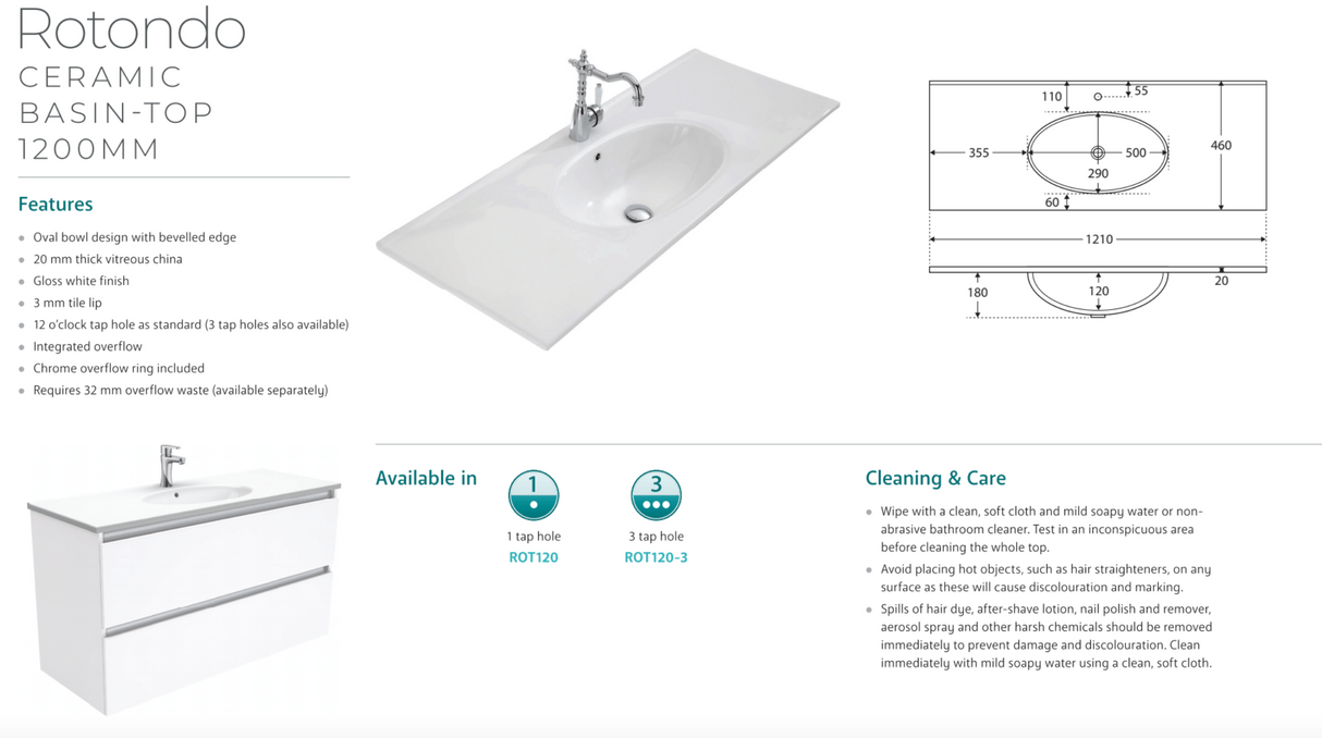 Fienza ROT120RW 1200 Rotondo Alina Satin White Wall-Hung Vanity