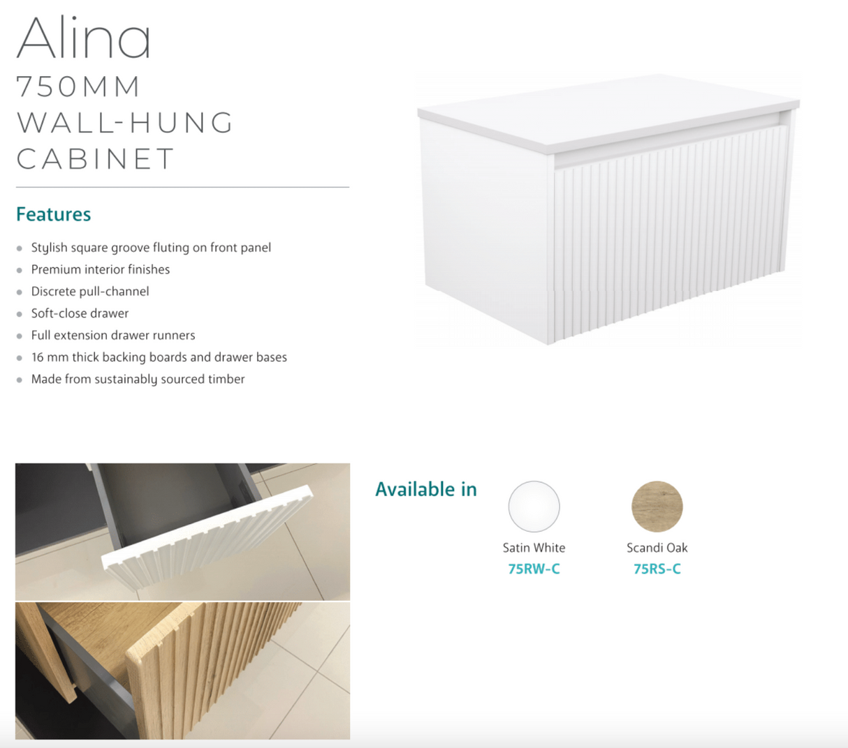 Fienza ROT75RW Rotondo Alina White 750 Wall-Hung Vanity