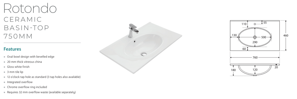 Fienza ROT75RSC Rotondo Alina Scandi Oak 750 Wall-Hung Vanity