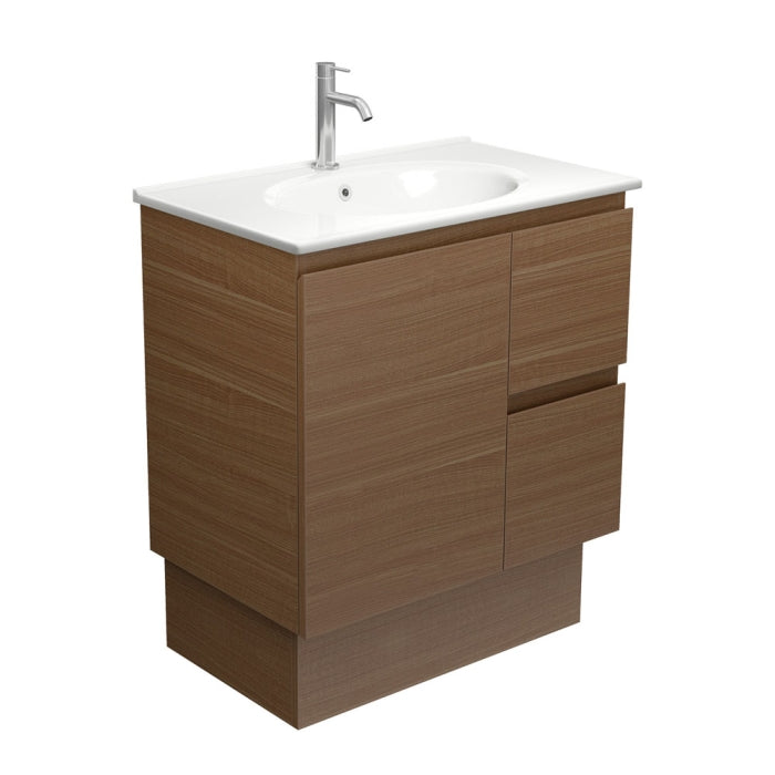 Fienza ROT75WAKR Rotondo Edge Walnut 750 Vanity on Kickboard, Right Drawers