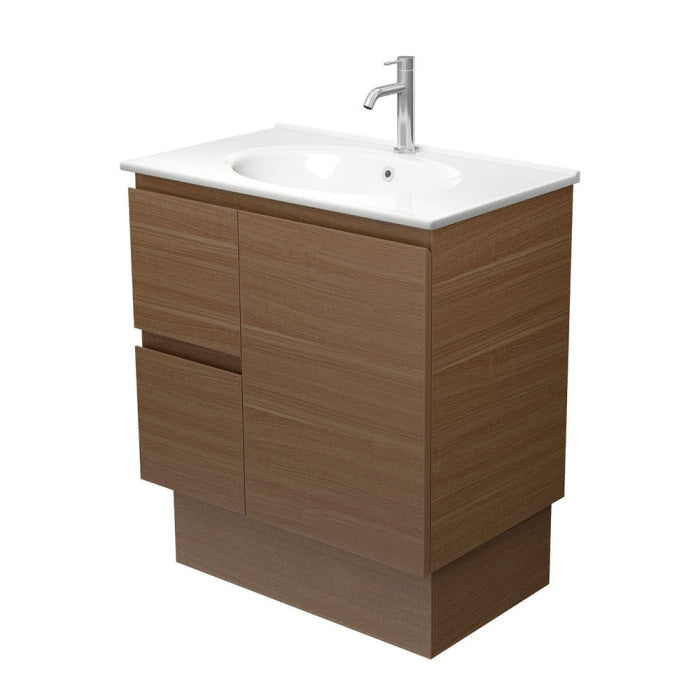 Fienza ROT75WAKL Rotondo Edge Walnut 750 Vanity on Kickboard, Left Drawers
