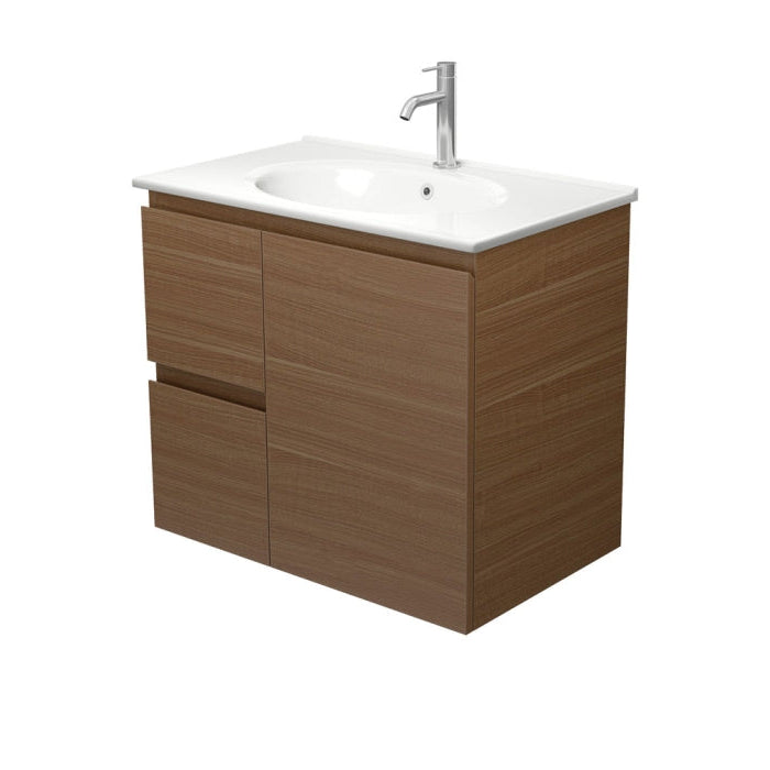Fienza ROT75WAL Rotondo Edge Walnut 750 Wall Hung Vanity, Left Drawers