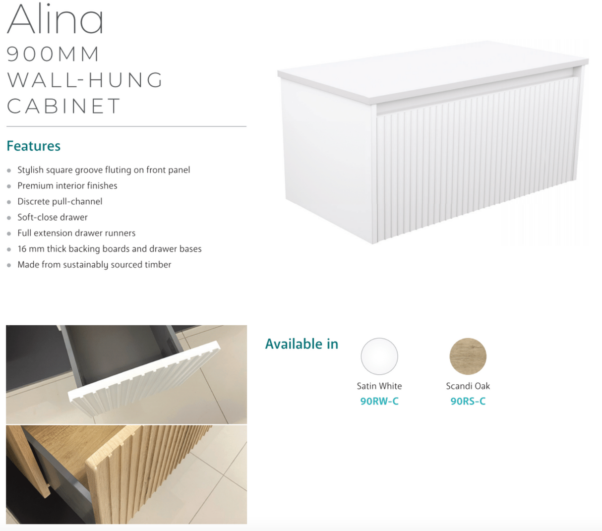 Fienza TCL90RSC Dolce Alina Scandi Oak 900 Wall-Hung Vanity