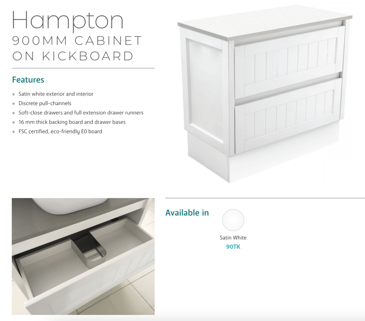 Fienza Rotondo 900Mm Rot90Tk Hampton White Vanity Unit On Kickboard - Special Order Units