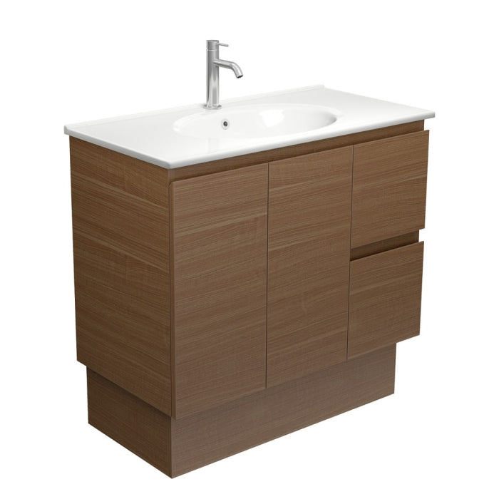 Fienza ROT90WAKR Rotondo Edge 900 Walnut Vanity on Kickboard, Right Drawers