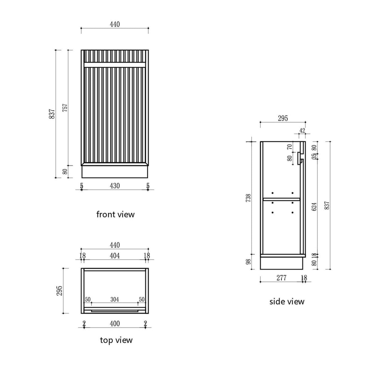Aulic Ravia 450mm MRV450SHAF-SNT29 Compact Floor Standing Fluted Vanity, One Tap Hole, Harvest Oak