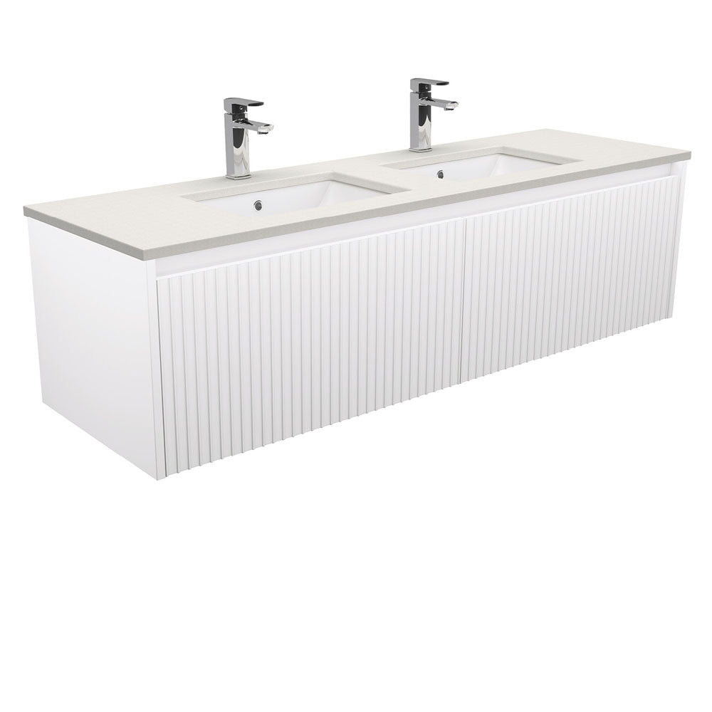 Fienza SA150RWD Sarah Roman Sand Undermount Double Bowl 1500mm Alina Satin White Wall-Hung Vanity