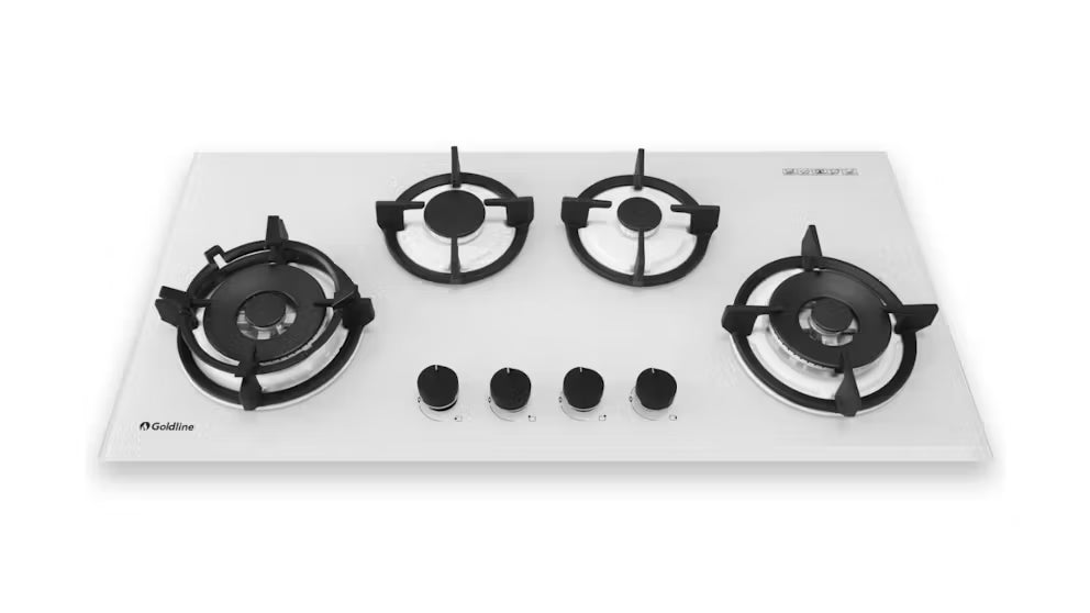 Goldline SAB4GLW 93cm White Glass Narrow 4 Burner Gas Cooktop