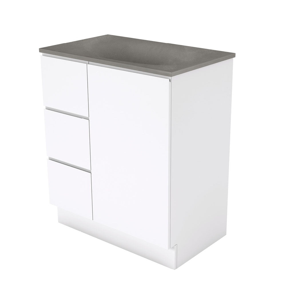 Fienza SAT75CL Satori Fingerpull On Kickboard Vanity, 750mm, Left Drawers, Gloss White