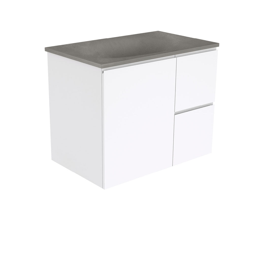 Fienza SAT75FR Satori Fingerpull Wall Hung Vanity, 750mm, Right Drawers, Gloss White