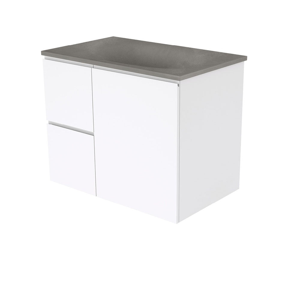 Fienza SAT75FL Satori Fingerpull Wall Hung Vanity, 750mm, Left Drawers, Gloss White