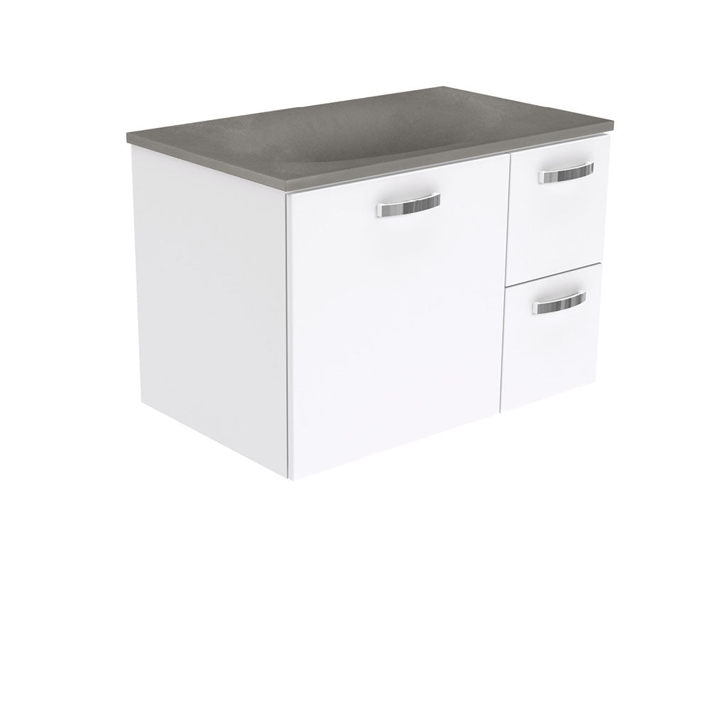 Fienza SAT75JR Satori Unicab Wall Hung Vanity, 750mm, w/ Handle Right Drawers, Gloss White