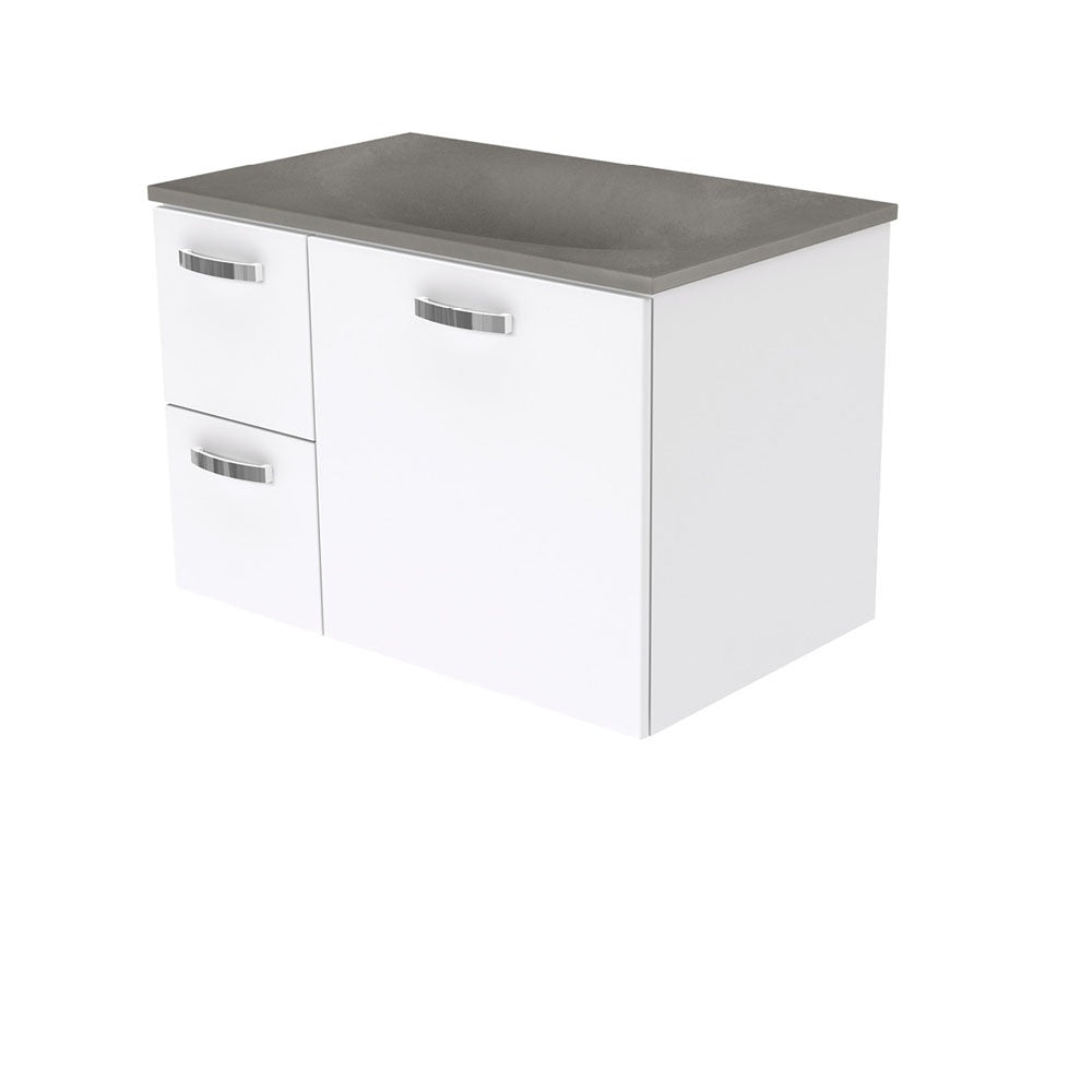 Fienza SAT75JL Satori Unicab Wall Hung Vanity, 750mm, w/ Handle Left Drawers, Gloss White