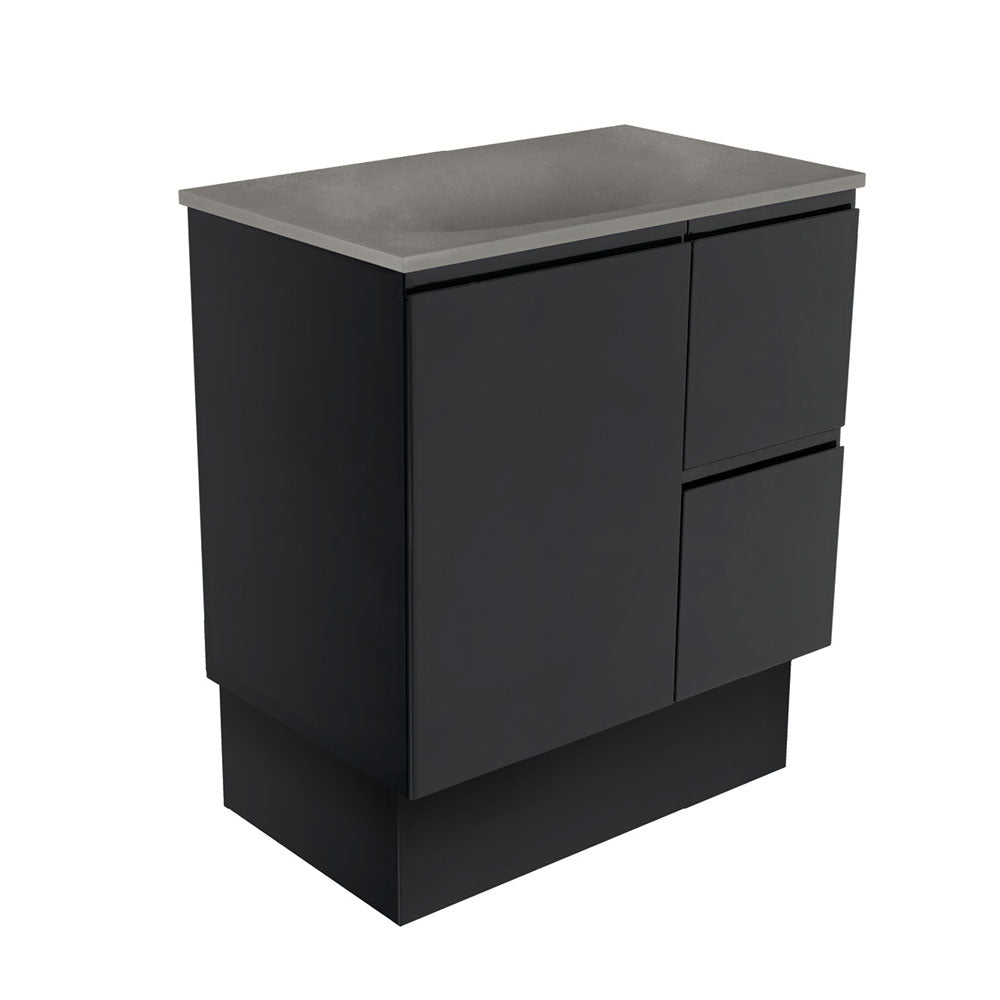 Fienza SAT75ZBKR Satori Fingerpull On Kickboard Vanity, 750mm, Right Drawers, Satin Black