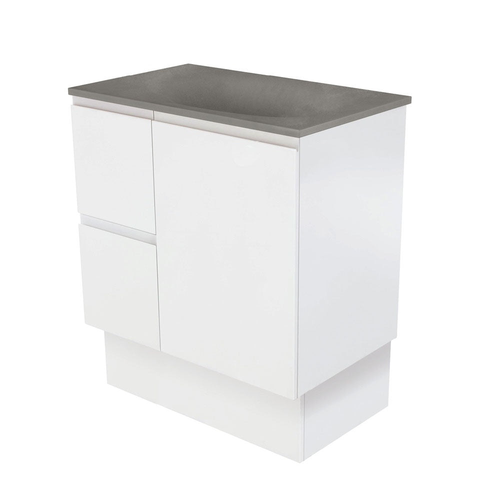 Fienza SAT75ZKL Satori Fingerpull On Kickboard Vanity, 750mm, Left Drawers, Satin White