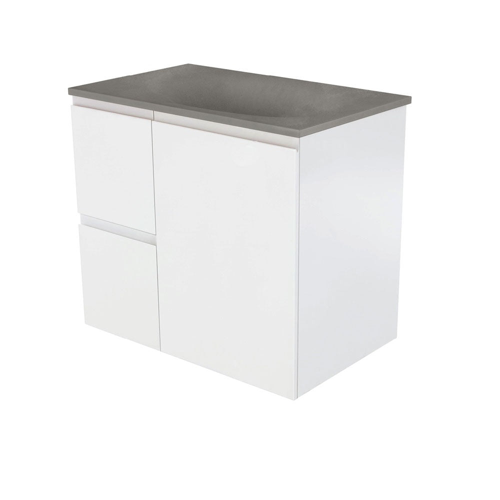 Fienza SAT75ZL Satori Fingerpull Wall Hung Vanity 750mm, Left Drawers, Satin White