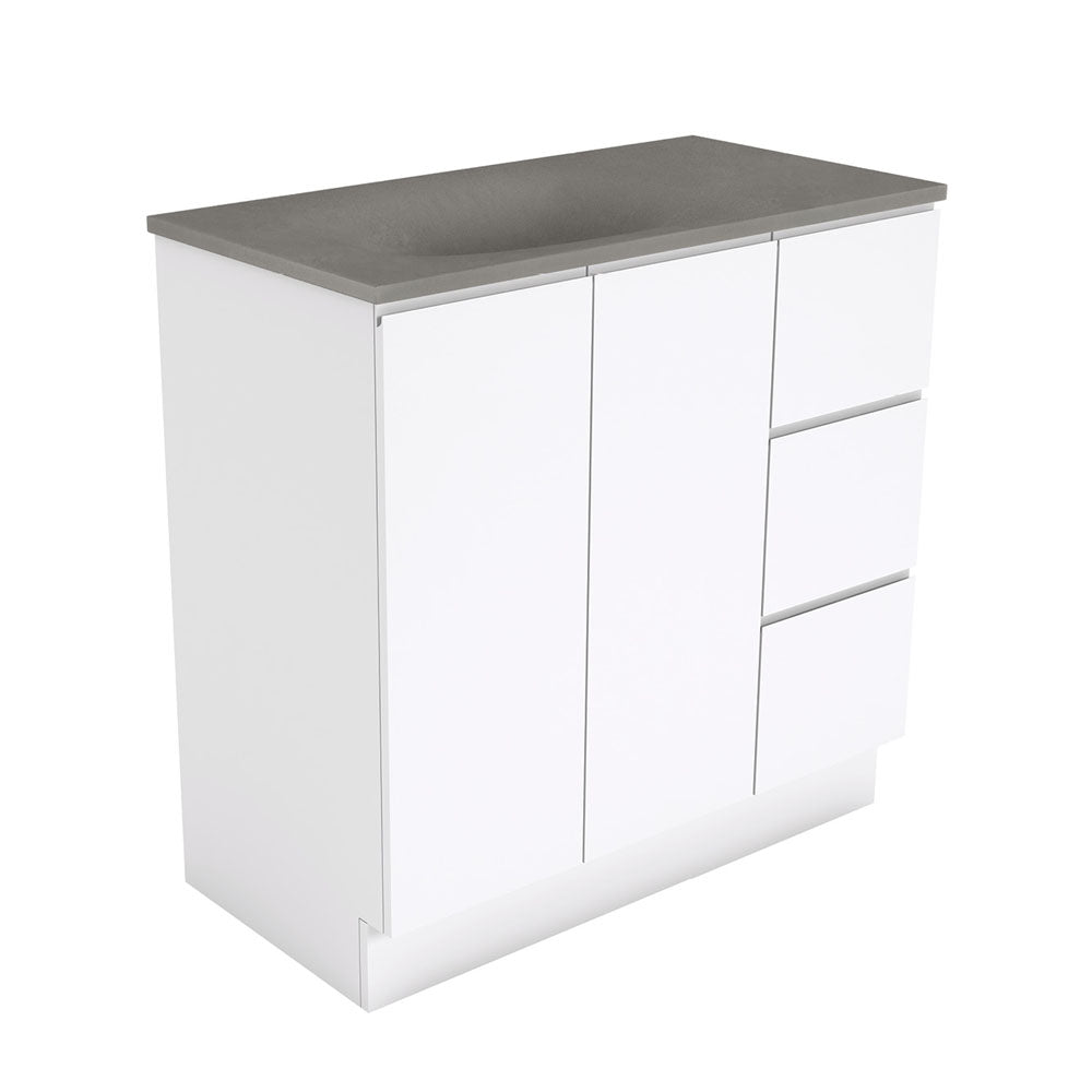 Fienza SAT90CR Satori Fingerpull On Kickboard Vanity, 900mm, Right Drawers, Gloss White