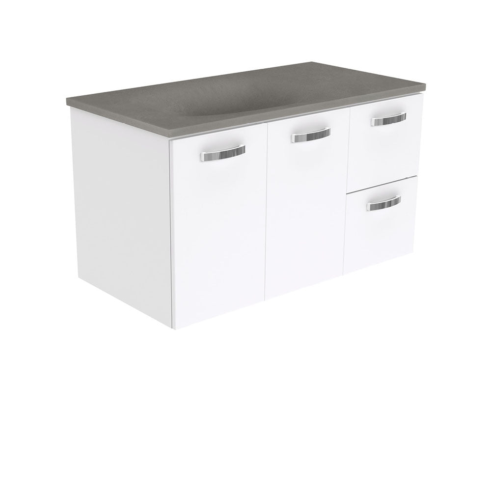 Fienza SAT90JR Satori Unicab Wall Hung Vanity, 900mm, w/ Handle Right Drawers, Gloss White