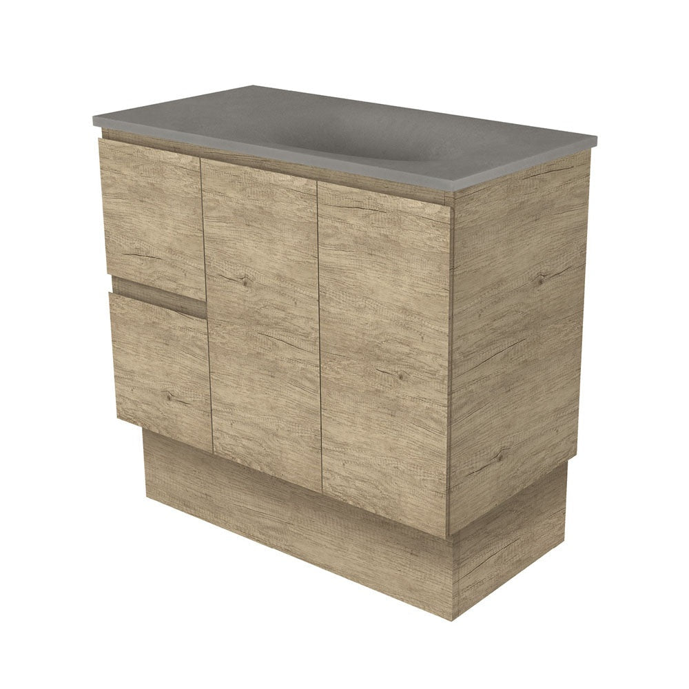 Fienza SAT90SKL Satori Edge On Kickboard Vanity, 900mm, Left Drawers, Scandi Oak