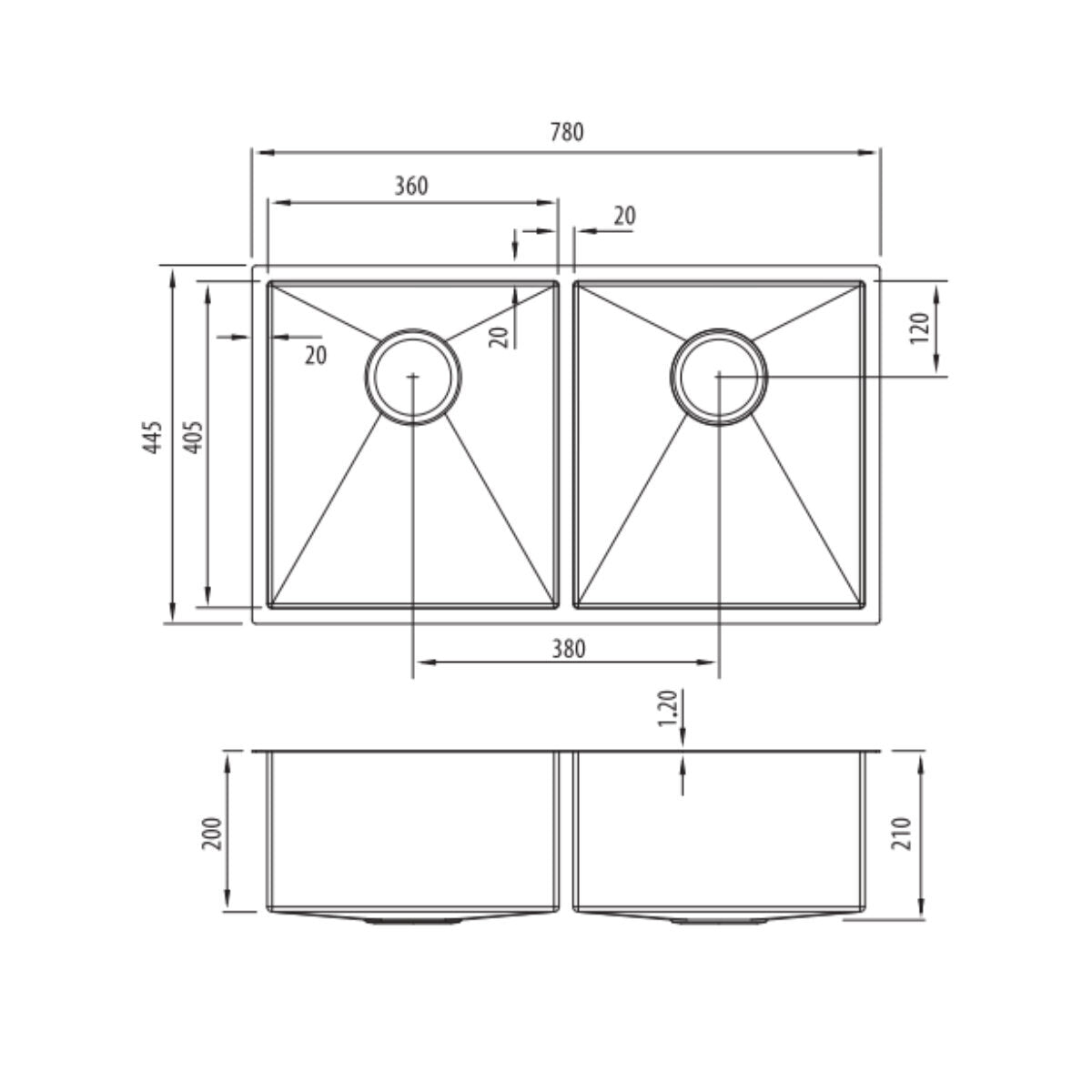 Oliveri SB63AU Spectra Top or Undermount Double Bowl Brushed Gold Sink
