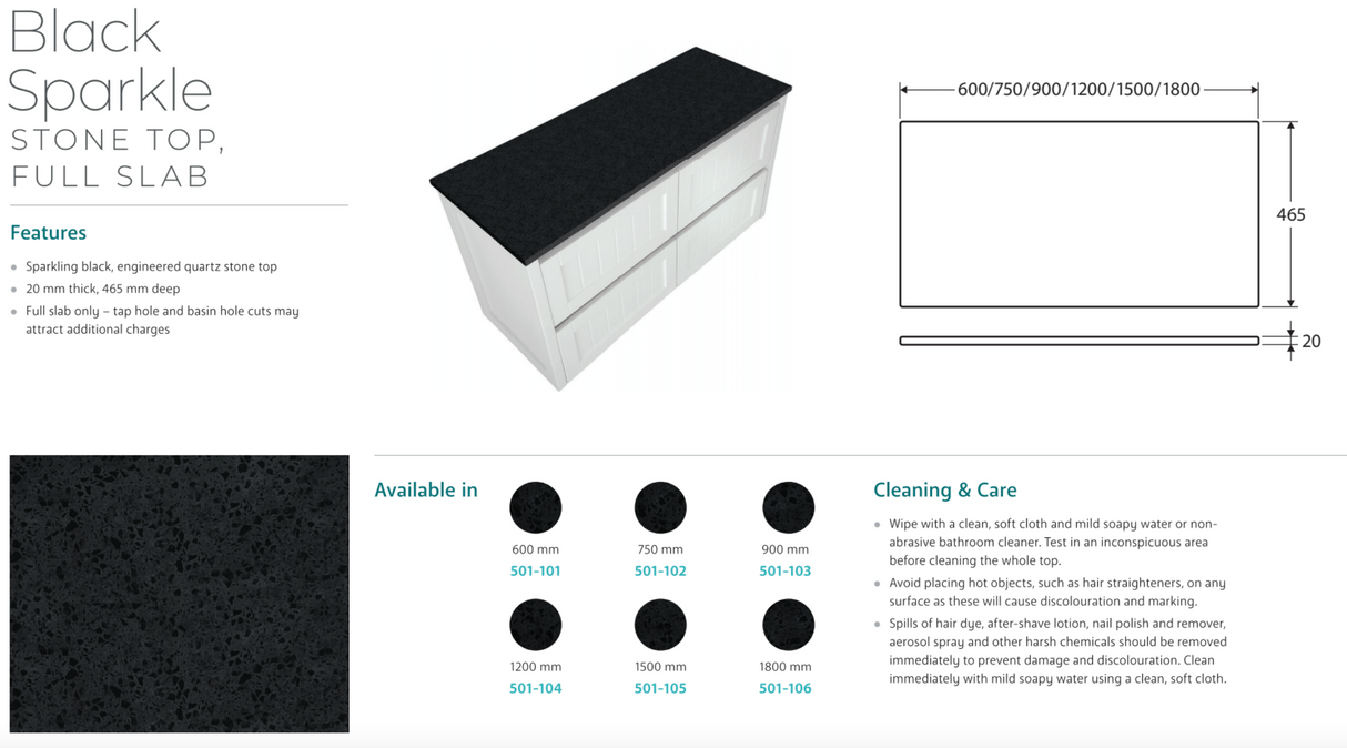 Fienza SB75RW 750mm Sarah Black Sparkle Undermount Alina Satin White Wall-Hung Vanity