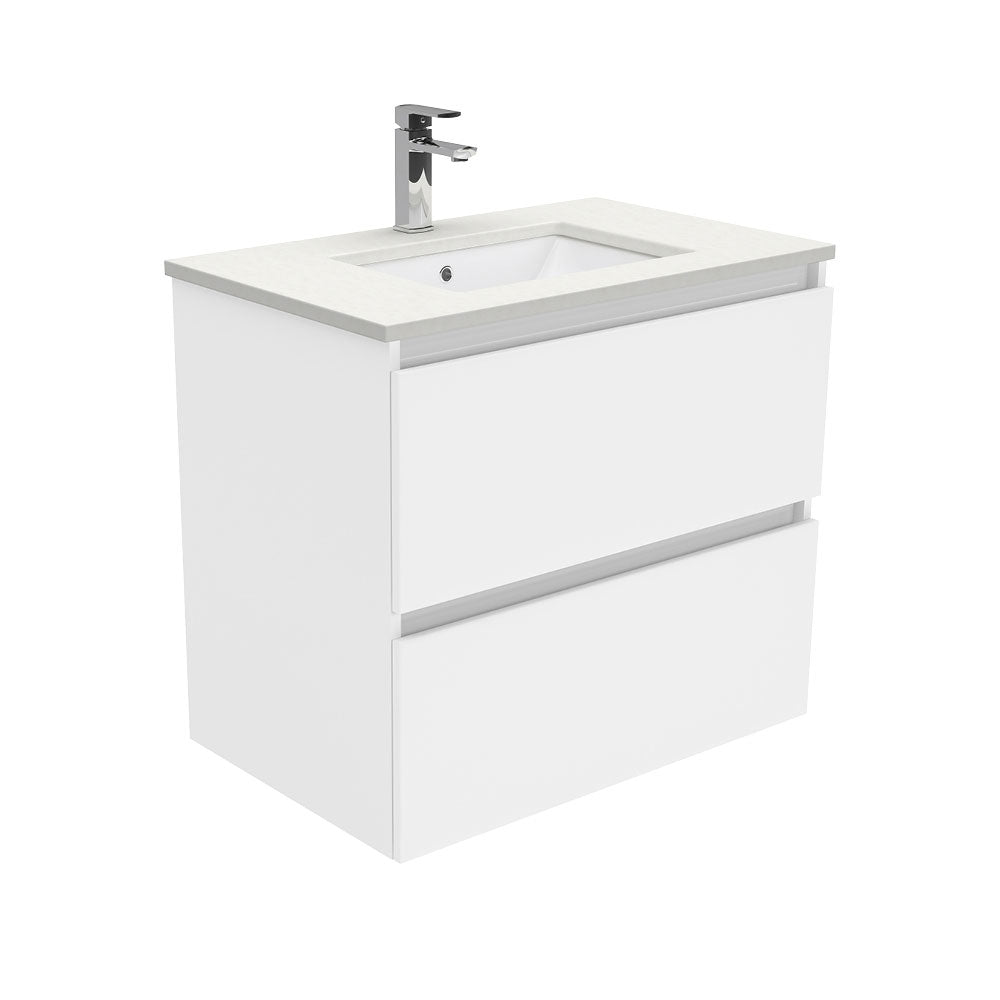 Fienza Sc75Q 750Mm Crystal Pure Undermount Stone Top Quest Wall Hung Vanity Unit White - Special