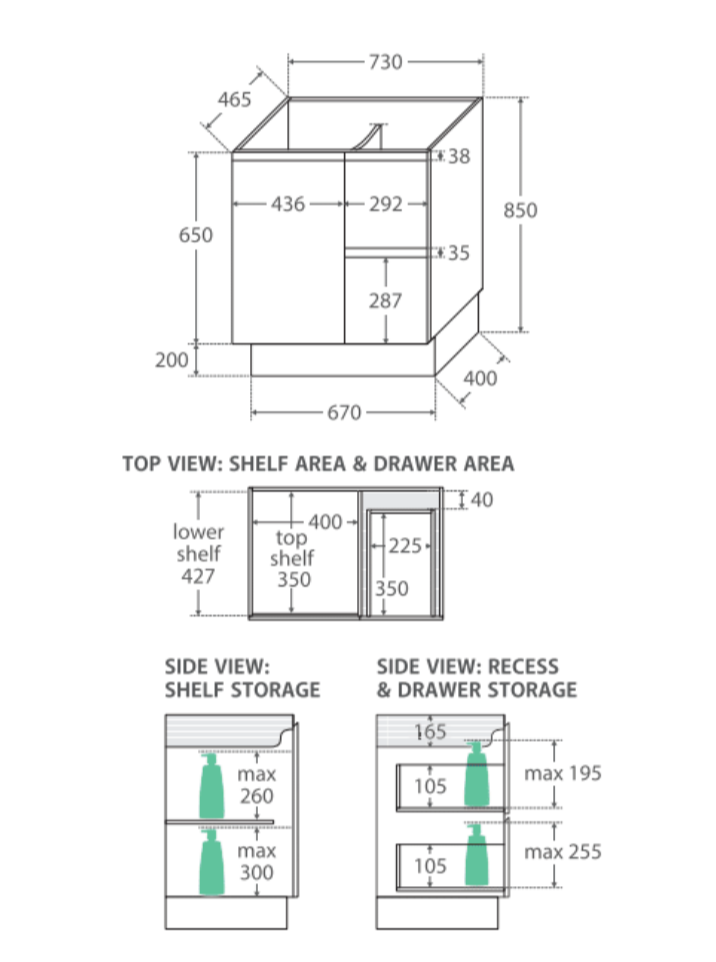Fienza Sc75Zkr 750Mm Crystal Pure Undermount Stone Top Vanity Unit With Kickboard Fingerpull Right