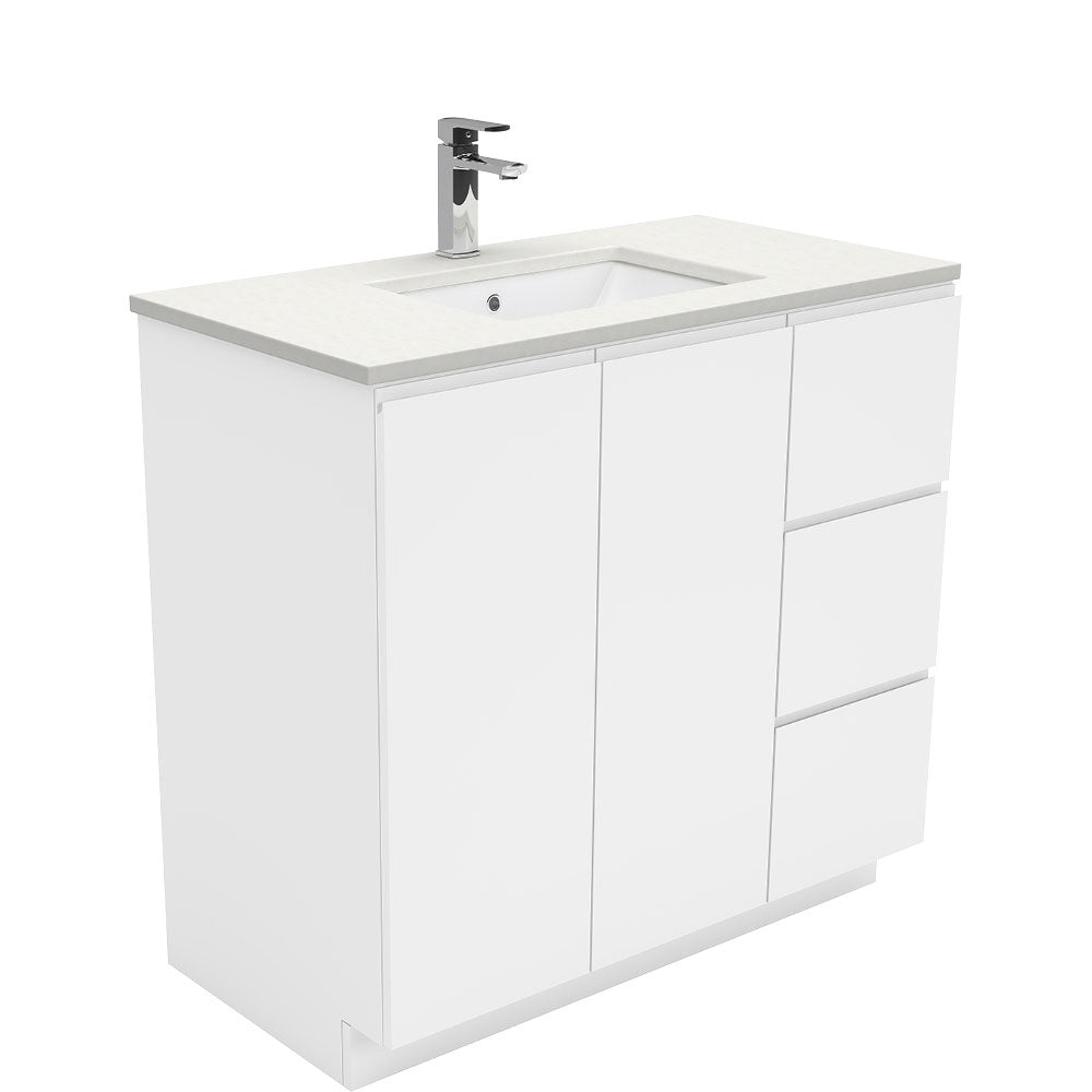 Fienza Sc90Cr 900Mm Crystal Pure Undermount Stone Top Fingerpull Vanity Unit On Kickboard Right