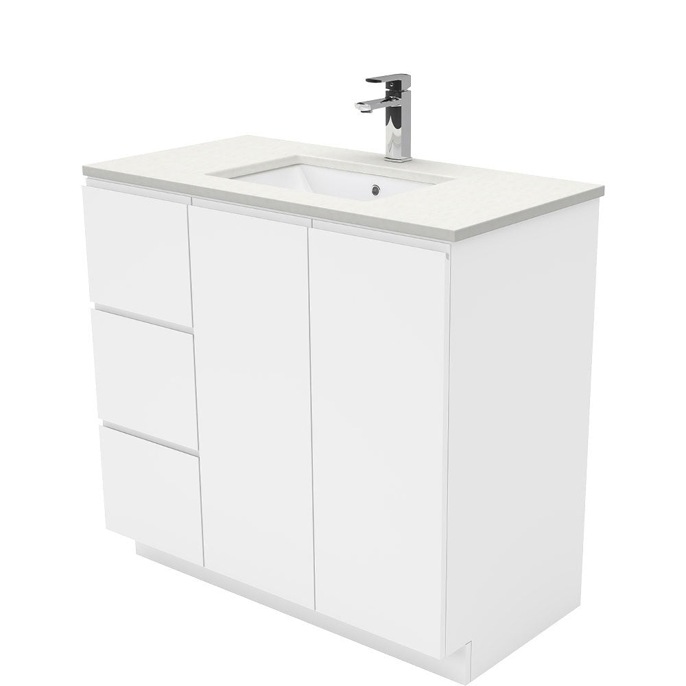 Fienza Sc90Cl 900Mm Crystal Pure Undermount Stone Top Fingerpull Vanity Unit On Kickboard Left