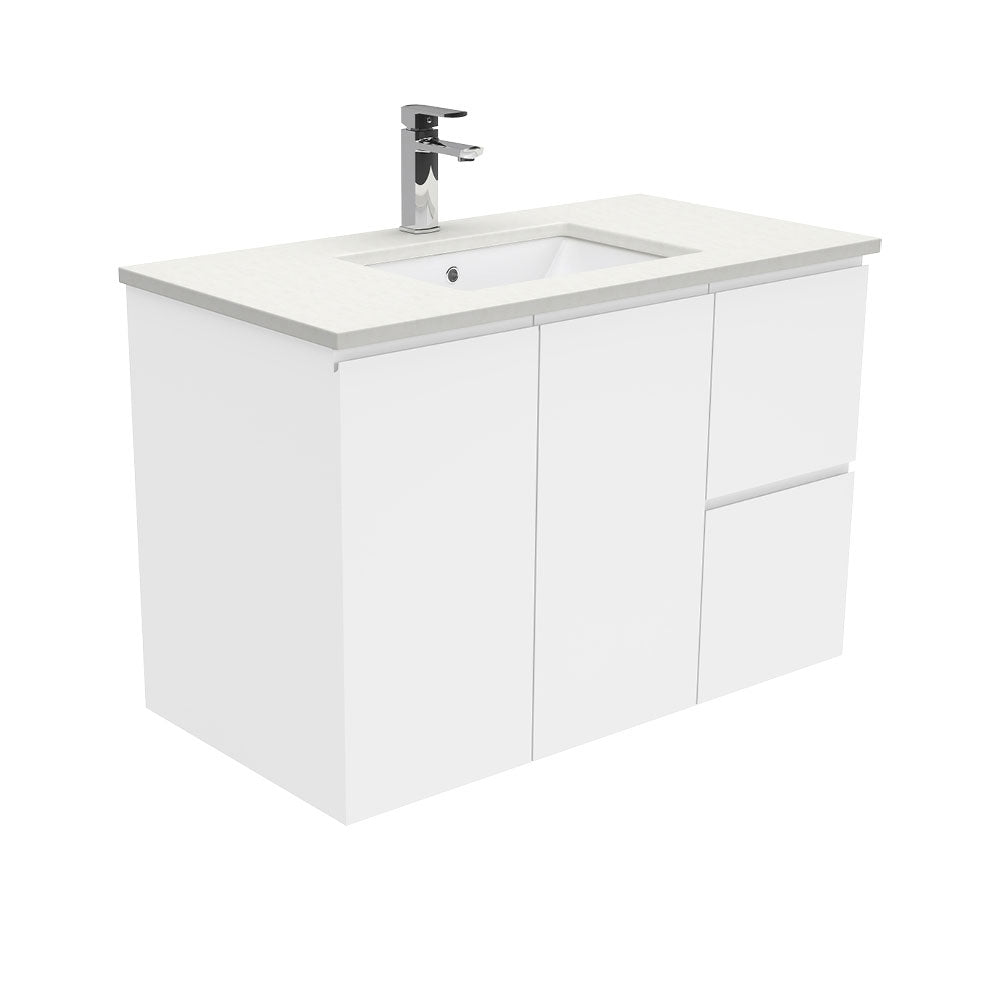 Fienza Sc90Fr 900Mm Crystal Pure Undermount Stone Top Fingerpull Wall Hung Vanity Unit Right Drawers