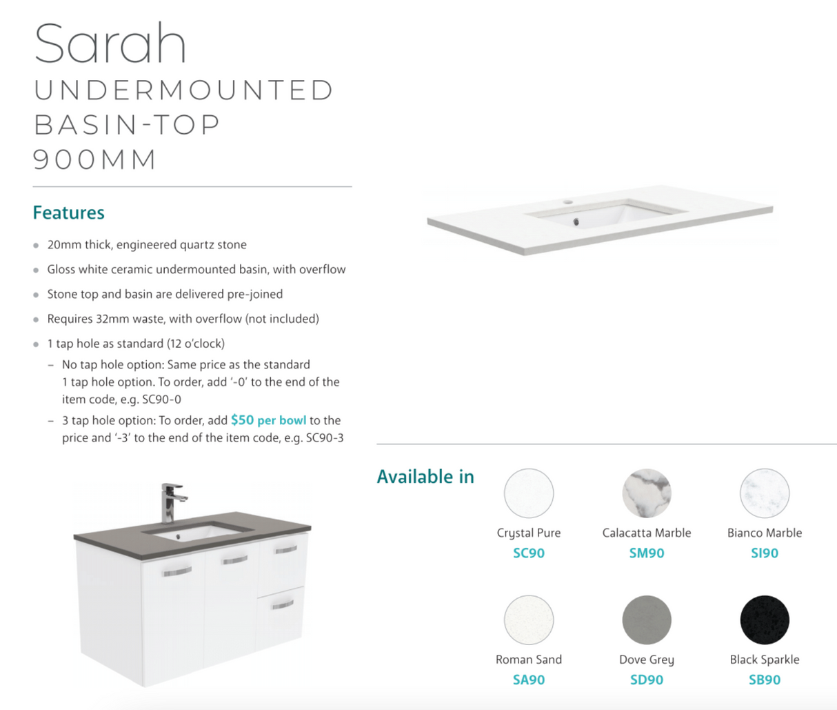 Fienza 900Mm Sc90Sr Crystal Pure Undermount Stone Top Edge Scandi Oak Wall Hung Vanity Unit Right