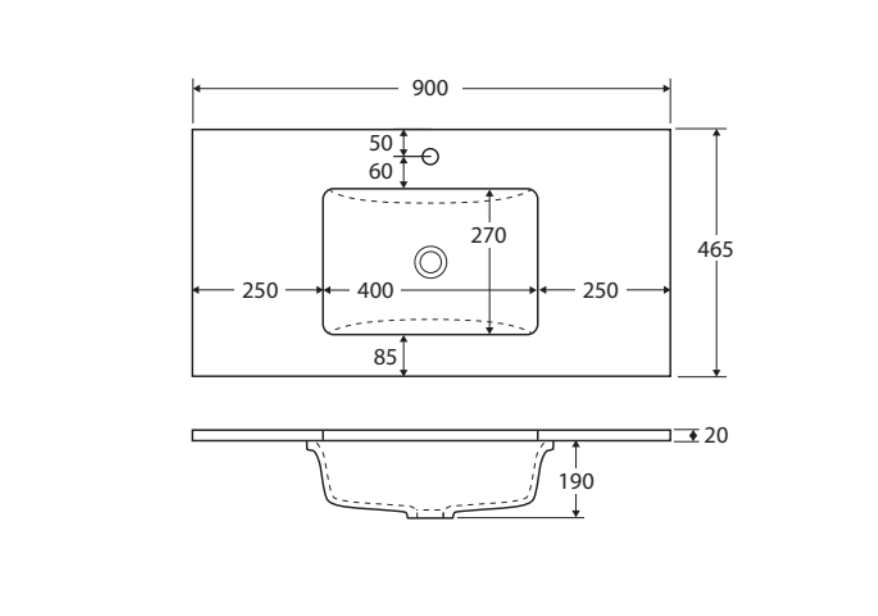 Fienza Sc90Zr 900Mm Crystal Pure Undermount Stone Top Fingerpull Wall Hung Vanity Unit Right Drawers