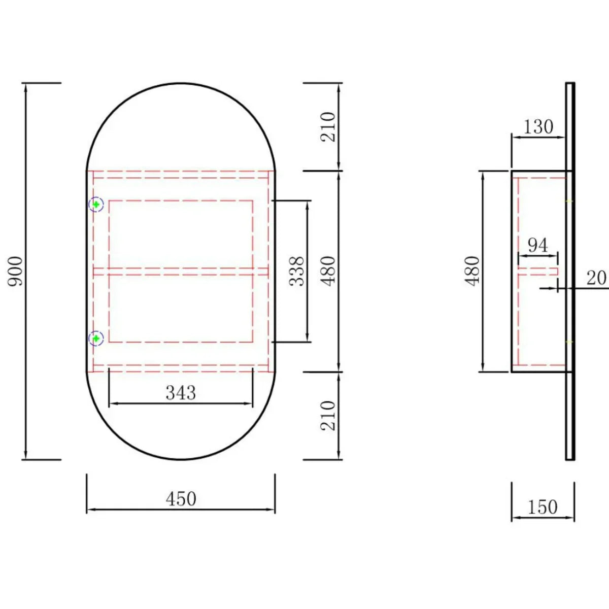 Aulic Beau Monde Oblong Matte White Shaving Cabinet 450 x 900mm SCBM-450-MW Matte White Mirrors & Cabinets