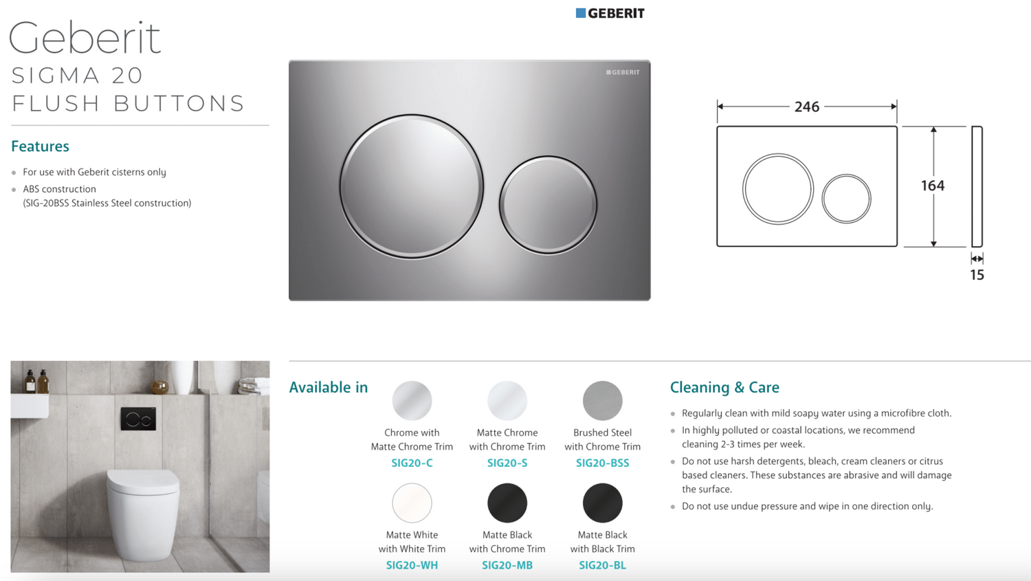 Fienza SIG20-WH Round Flush Buttons for Geberit Sigma 20, Matte White with White Trim