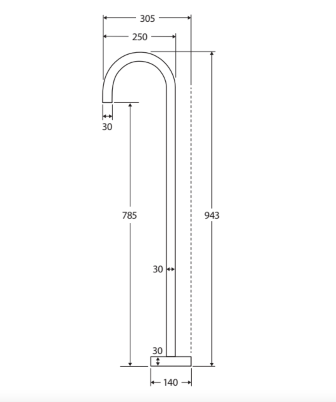 Fienza SP8016MW Kaya Floor Mounted Goosneck Bath Outlet, Matte White