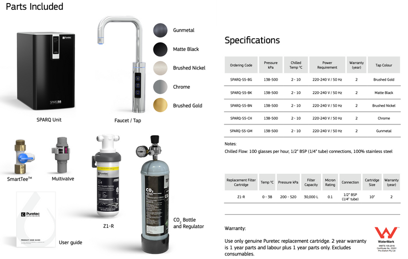 Puretec SPARQ-S5-BK Sparkling Chilled & Ambient Water Filtered Matte Black Faucet - Special Order